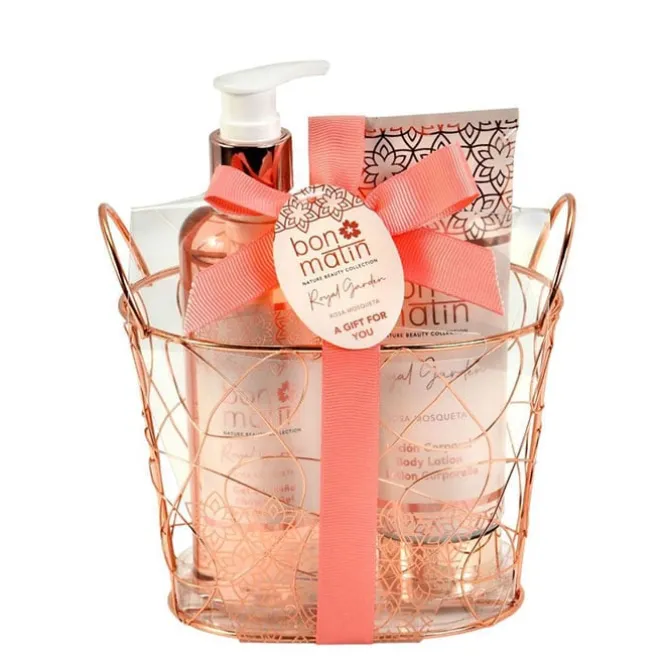 Set de Baño Cesta Metal Rosa